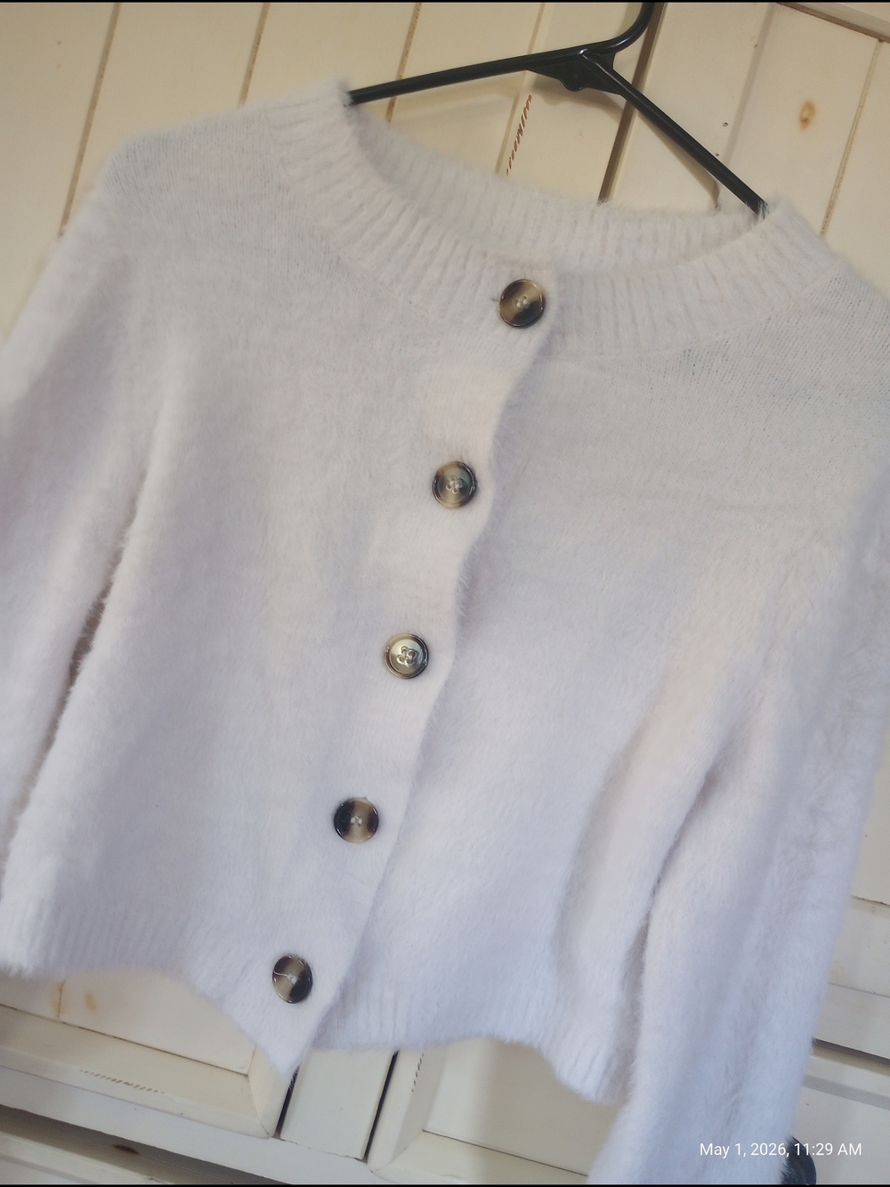 Ivory Plush Button-Front Cropped Cardigan - Picture 3 of 5